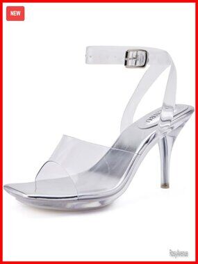 Clear Heels Women Strappy Ankle Strap Platform High Kitten Heel Slingback